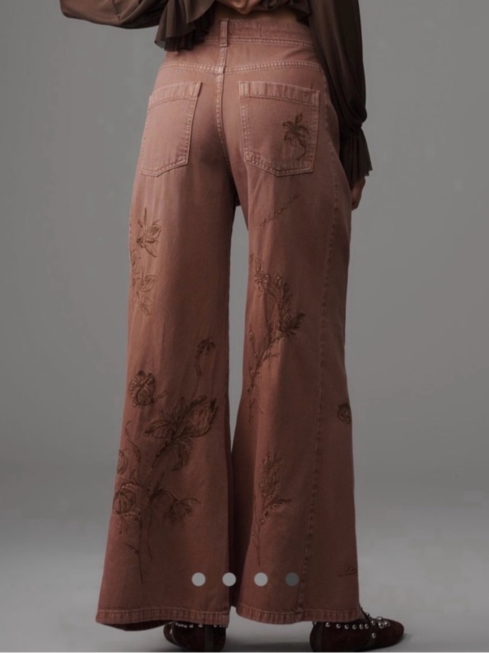 Pilcro Floral-Embroidered Wide-Leg Jeans in Rust - Picture 2 of 4